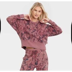 Joy Lab French Terry Athletic Cropped Long Sleeve Pullover, Sz XL Berry Tie Dye‎